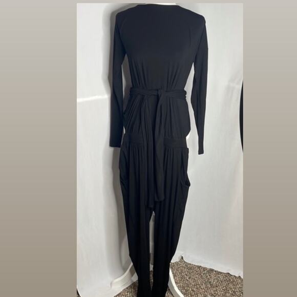 Bobi black Los Angeles black jogger jumpsuit. Unique wrap top - Picture 1 of 8